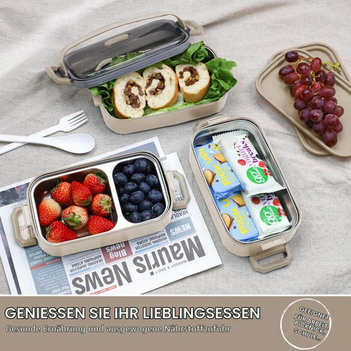 Bugucat Lunchbox Edelstahl 1700ML,Bento Box Brotdose Auslaufsicher Luftdichte Brotzeitbox mit Fächer