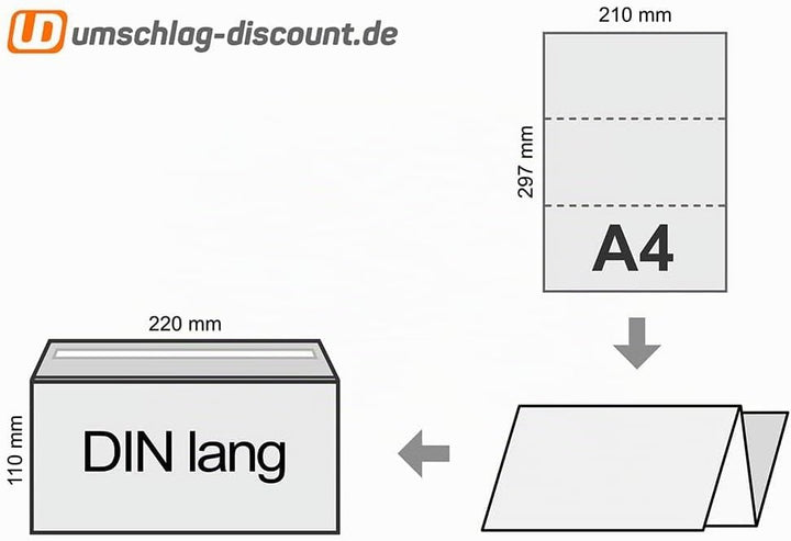 umschlag-discount - 250 Briefumschläge mit Fenster, DIN lang = 220 x 110 mm, mit Laser bedruckbar, G