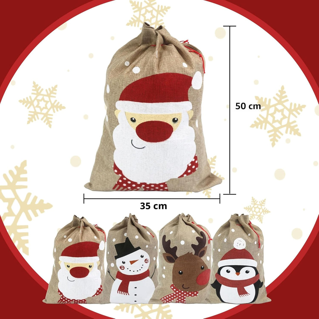 Weihnachtssäcke. 35 x 50 cm grosse mittelgrosse Weihnachtssäcke aus Jute. Weihnachtsbeutel aus Jute