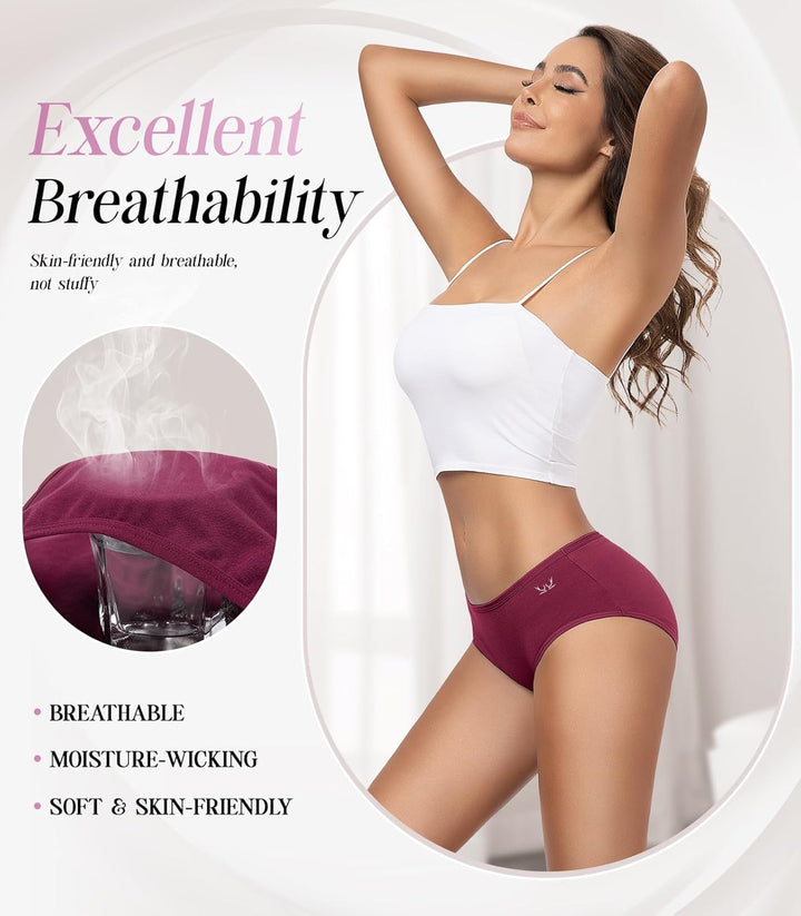 TANSTC Damen Unterhosen Baumwolle 6er-Pack Hipster Slips, Niedrige Taille & Stretch, Atmungsaktiv Sl