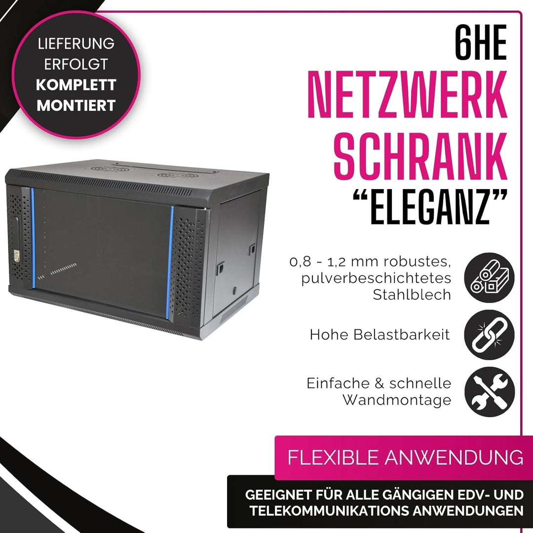 Koscom Connect Netzwerkschrank Eleganz 6 HE I Serverschrank 19 Zoll I Wandmontage 600 x 450 x 380 mm
