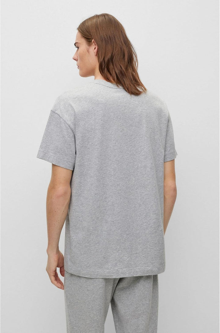 HUGO Herren Linked T-Shirt Relaxed-Fit Pyjama-Shirt aus Stretch-Baumwolle mit Logo M Medium Grey35,