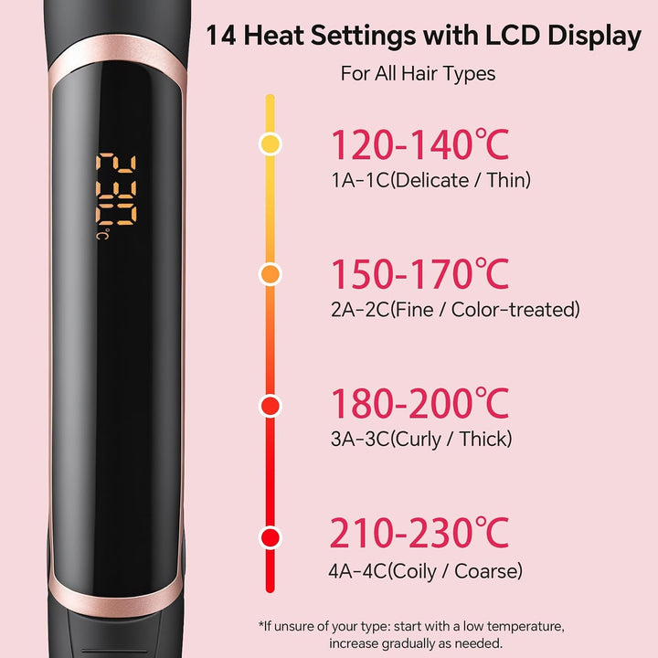 Glätteisen Locken und Glätten mit Quarz-Keramik, 14 Stufen (100-230°C)
