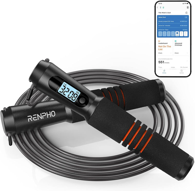 RENPHO Springseil, Smart Fitness Skipping Rope mit APP Daten Analyse, Workout-Jump Rope, Speed Rope