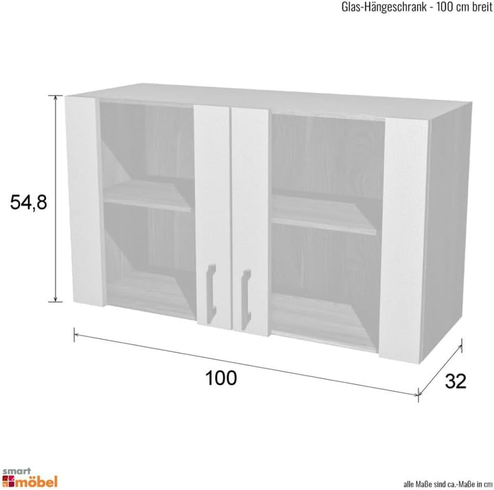 Smart Möbel Küchen Hängeschrank mit Glas - 100 cm breit - Buche – Namu