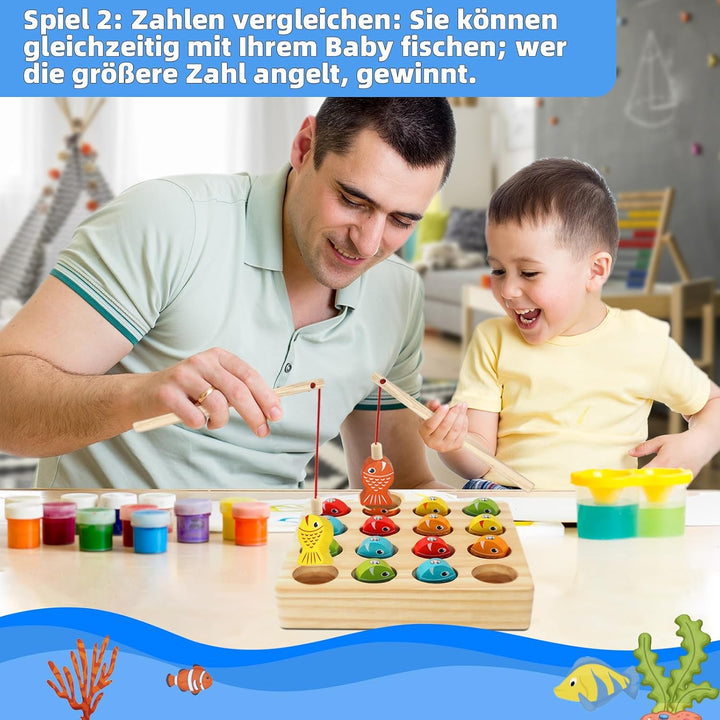 Montessori Spielzeug ab 3-5 Jahre, Angelspiel, Holzspielzeug, Magnetische Angelspie, Geschenk für3 4