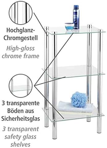 WENKO Regal Yago viereckig mit 3 Glasablagen - Badregal, Edelstahl rostfrei, 40 x 74 x 30 cm, Glänze