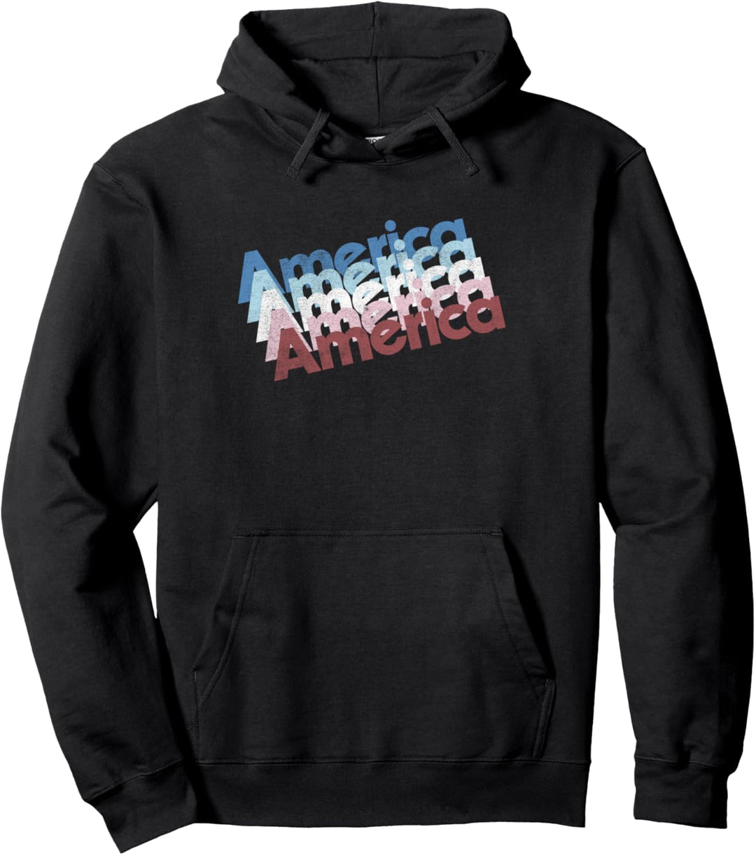Americana Four America Red White and Blue Text Pullover Hoodie