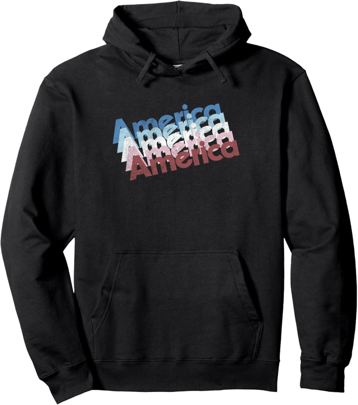 Americana Four America Red White and Blue Text Pullover Hoodie