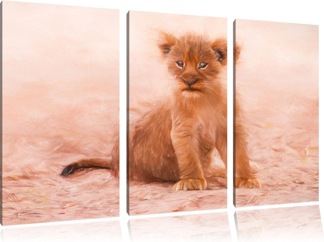 Pixxprint Verlassenes Löwenbaby als Leinwandbild/Grösse: 3 Teilig (120x80) cm/Wandbild/Kunstdruck/fe