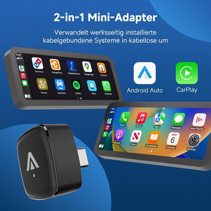 D7 USB-C Wireless CarPlay Android Auto Adapter 2-in-1 (2026) | Kabelloser Dongle für Wired CarPlay &