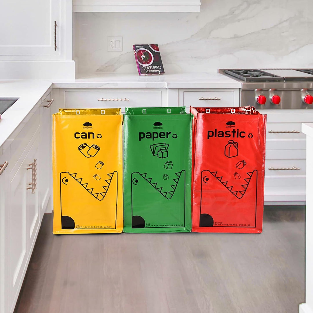 3er-Set Recycling-Müllbeutel, Recyclingbehälter und Wäschekorb, wiederverwendbarer, recycelbarer Mül