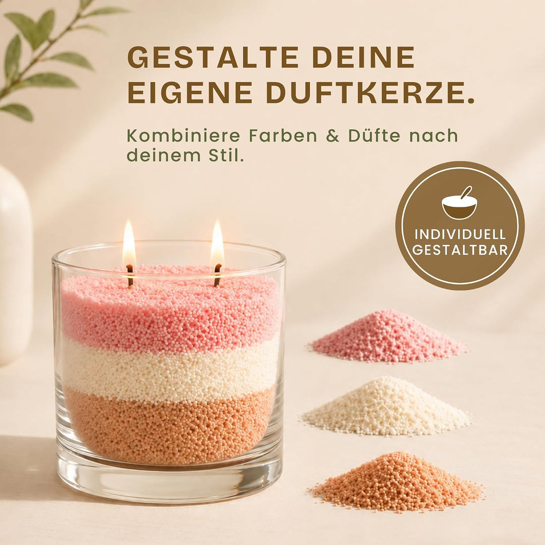Kerzensand mit Duft Elegance Set 4x500g – [Vanille/Orange/Sandelholz/Rose] – 24 Dochte inklusive – 1