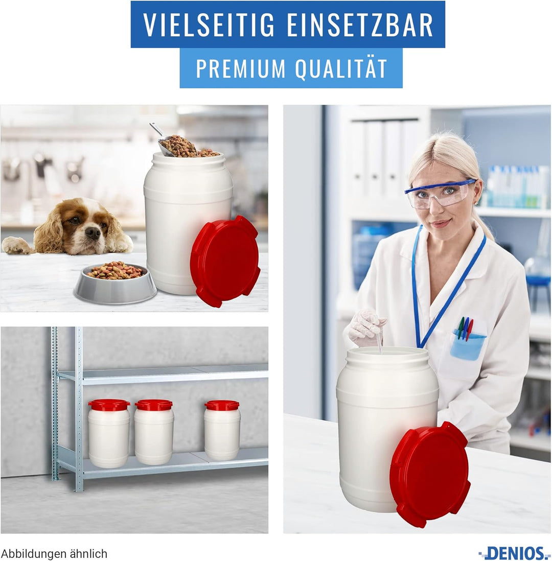 DENIOS® Weithalsfass WH 20, aus Polyethylen (PE), 20 Liter Volumen, weiss/rot, maximal sicher, 20 Li