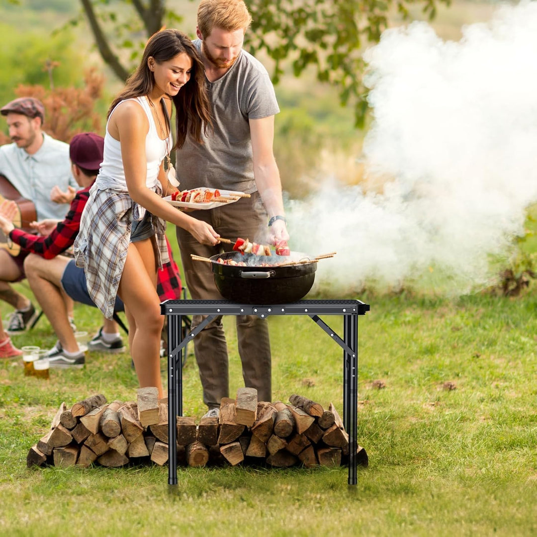 Anbte Campingtisch Klapptisch 60x40cm Aluminium Rahmen mit 3 Verstellbare Höhe 27/51/74cm Grilltisch