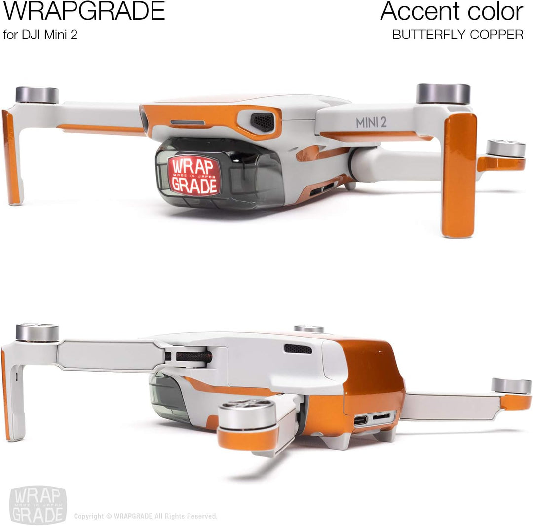Wrapgrade Skin Sticker Set Kompatibel mit DJI Mini 2 | Akzentfarbe (BUTTERFLY COPPER), Butterfly Cop