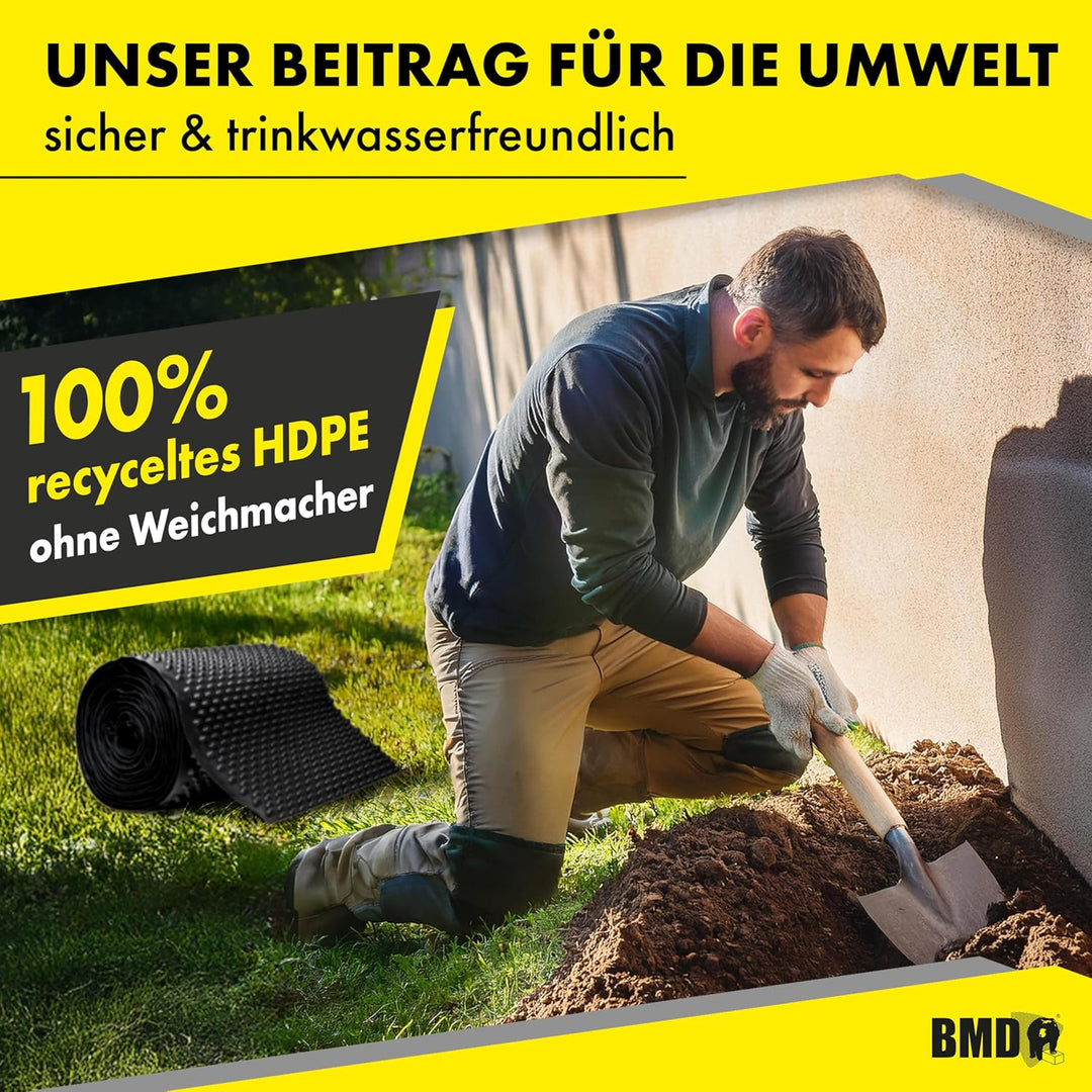 BMD Noppenbahn | 1m x 20m | 4 Grössen | Hochbeetfolie ohne Weichmacher | Noppenfolie für den Grundma
