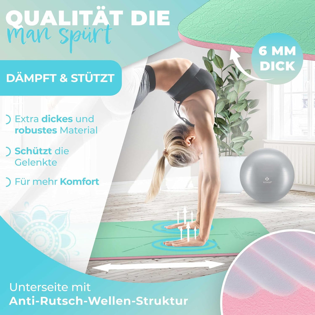 KESSER® Gymnastikmatte mit Tragegurt rutschfest TPE Yogamatte Gepolstert &amp; rutschfest Fitnessmatte,