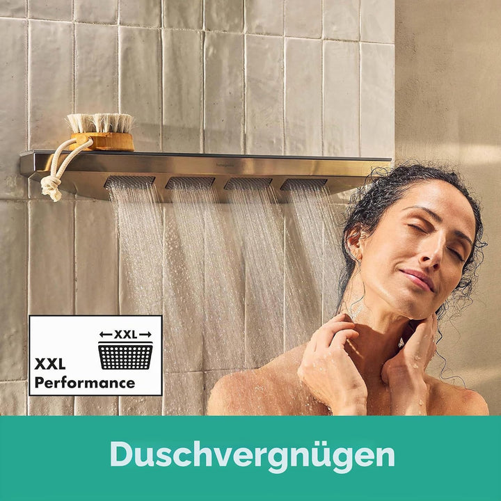 hansgrohe Schulterbrause mit Duschablage Rainfinity, mit 1 Strahlart (PowderRain) und Duschregal 50c