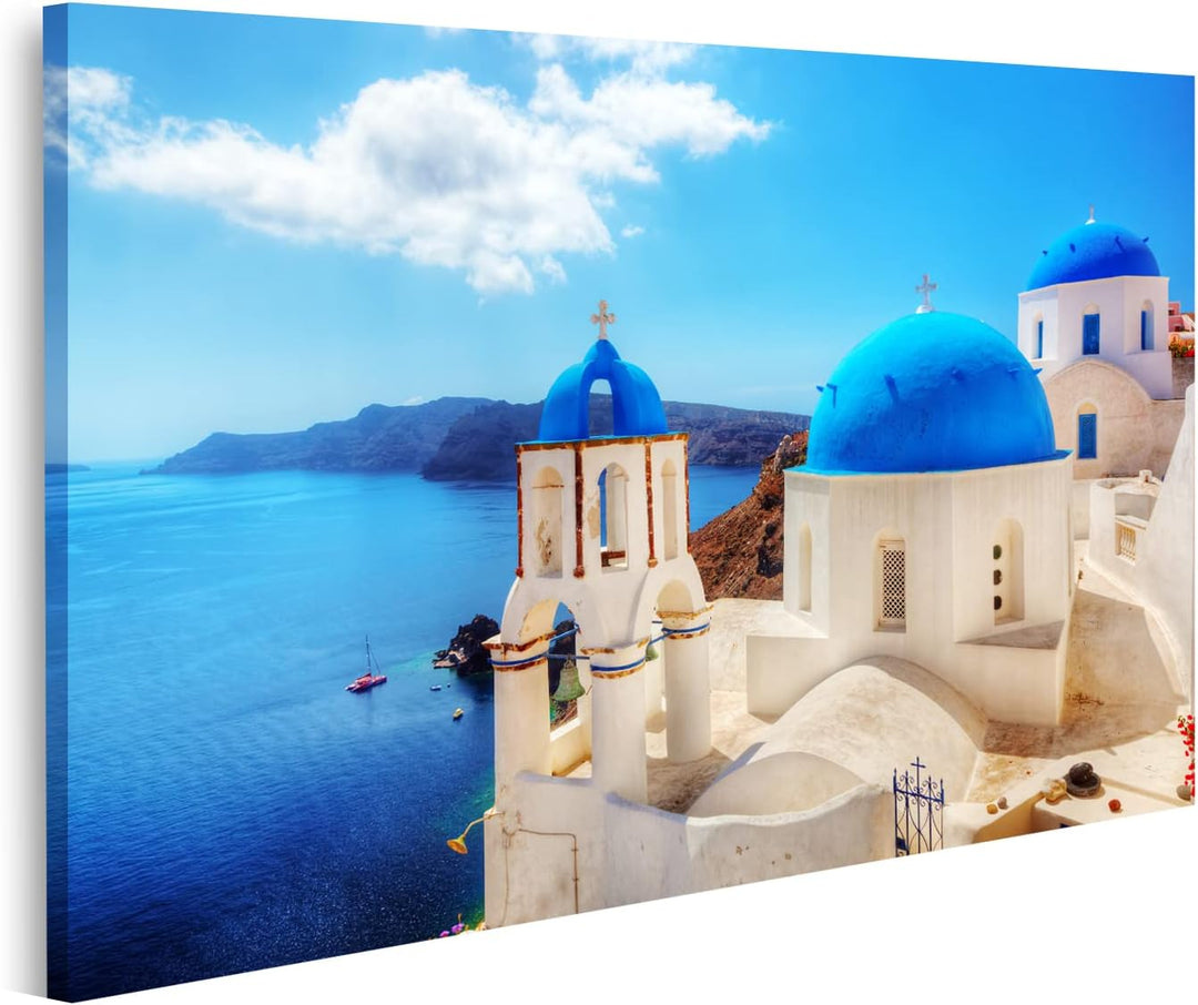 islandburner Bild auf Leinwand Oia Stadt Insel Santorini Blau Weiss Bilder Wandbilder Poster Leinwan