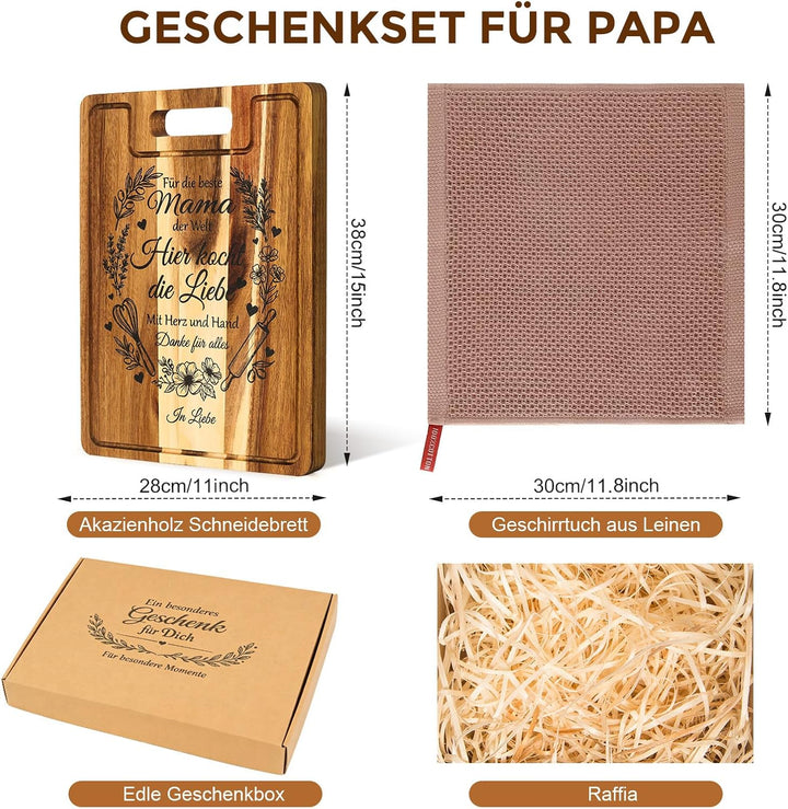 Muttertagsgeschenk für Mama - XXL Akazienholz Schneidebrett Dick 2CM mit Saftrille - Geschenk Mama G