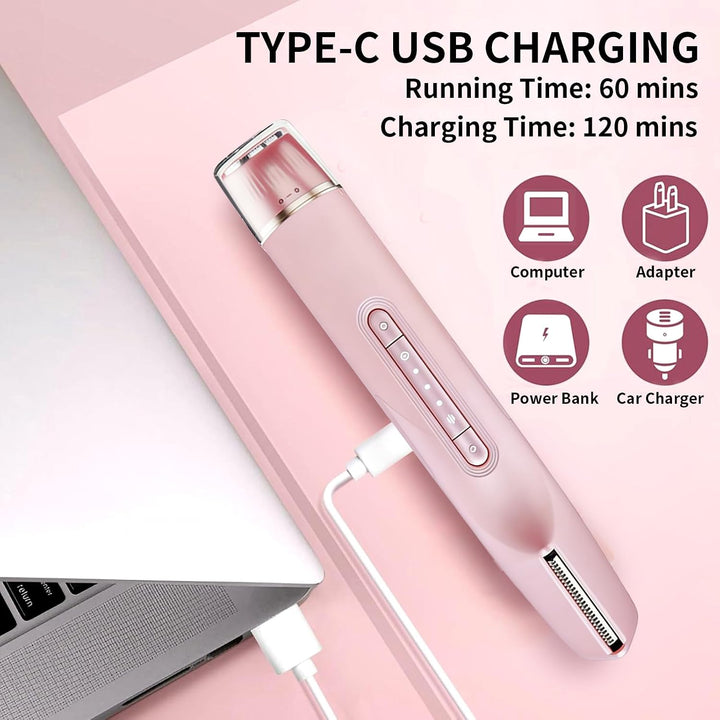 Bikini Trimmer for Women, IPX7 Waterproof 2-in-1 Body &amp; Facial Hair Trimmer Electric Razor for Face,