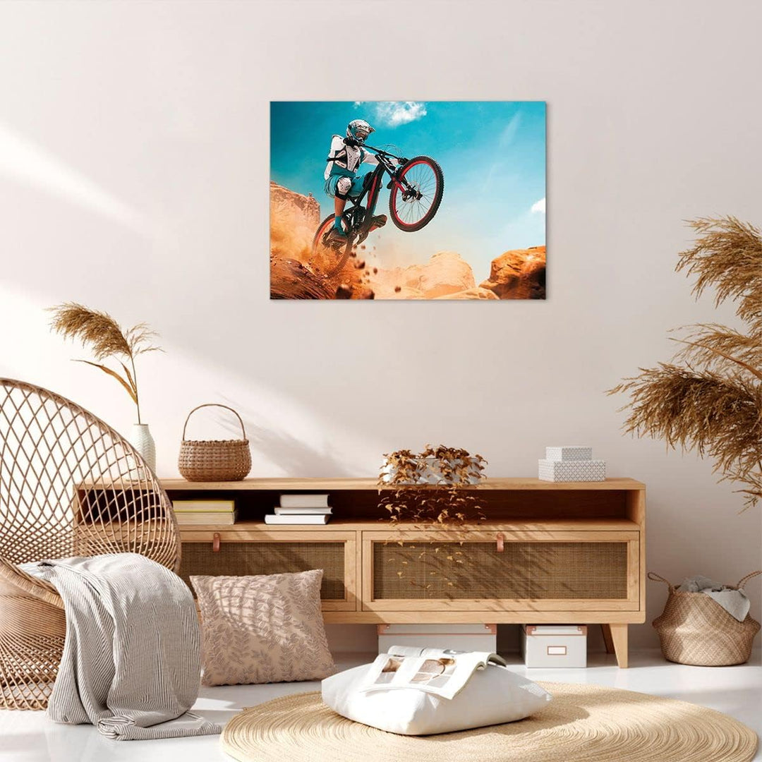 Bilder auf Leinwand Fahrrad Sport Helm Leinwandbild mit Rahmen 70x50cm Wandbilder Dekoration Wohnzim