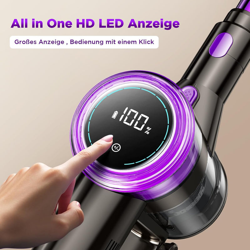 Suafsu Akku Staubsauger Kabellos 45000Pa 550W Akkusauger - Bis zu 65 Min Laufzeit mit LED Display un