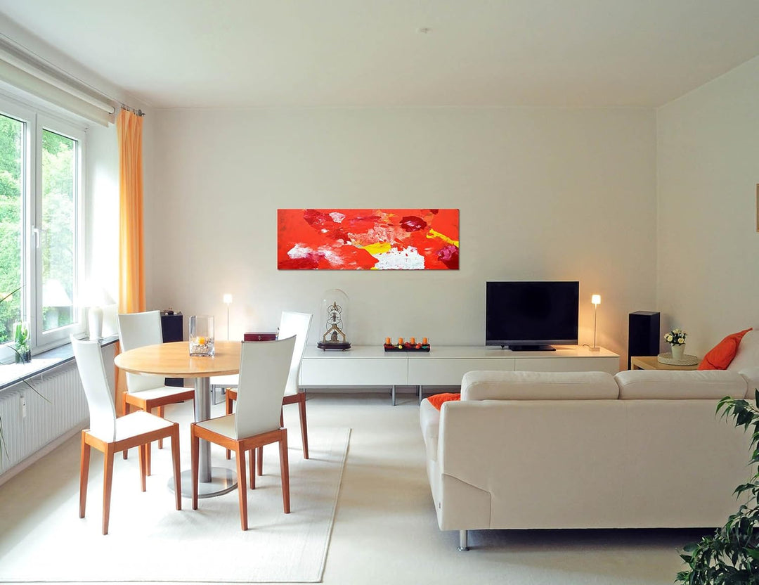 Paul Sinus Art Panoramabild auf Leinwand und Keilrahmen 150x50cm Malerei Kunst abstrakt orange gelb