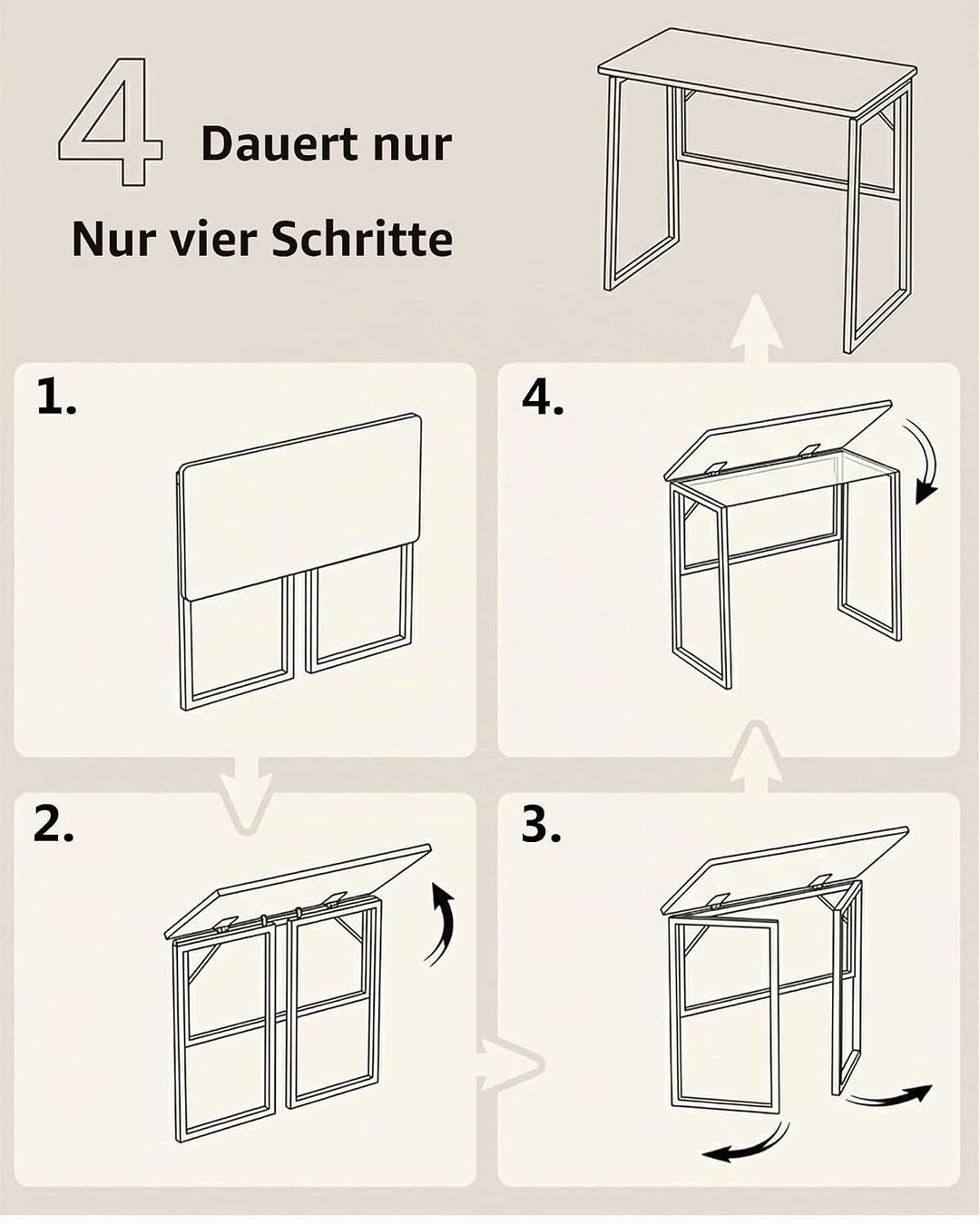 hitsuki Schreibtisch klappbar 80x40x74 cm, Computertisch klein, klappbarer PC Tisch, Kleiner Schreib