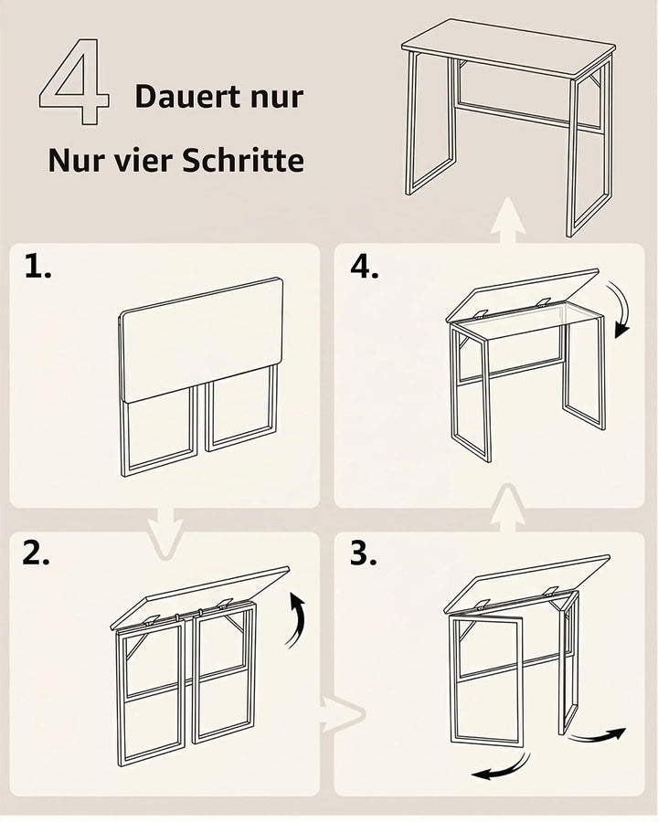 hitsuki Schreibtisch klappbar 80x40x74 cm, Computertisch klein, klappbarer PC Tisch, Kleiner Schreib