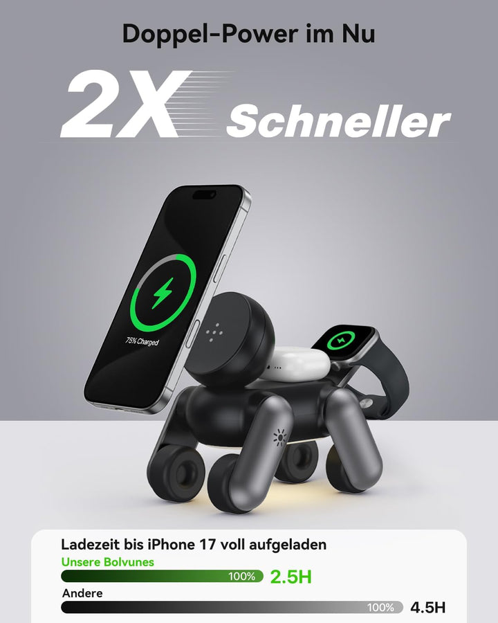 3 in 1 Ladestation für Apple Watch und iPhone AirPods MagSafe Ladegerät für iPhone Air/17/16/15/14/1