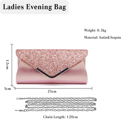 CORIOS Damen Clutch Tasche Envelope Abendtasche Pailletten Henkeltasche Glitzer Hochzeit Brautbörse