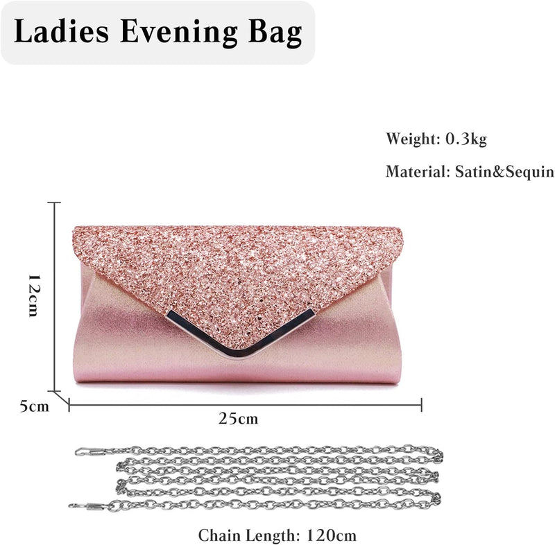 CORIOS Damen Clutch Tasche Envelope Abendtasche Pailletten Henkeltasche Glitzer Hochzeit Brautbörse