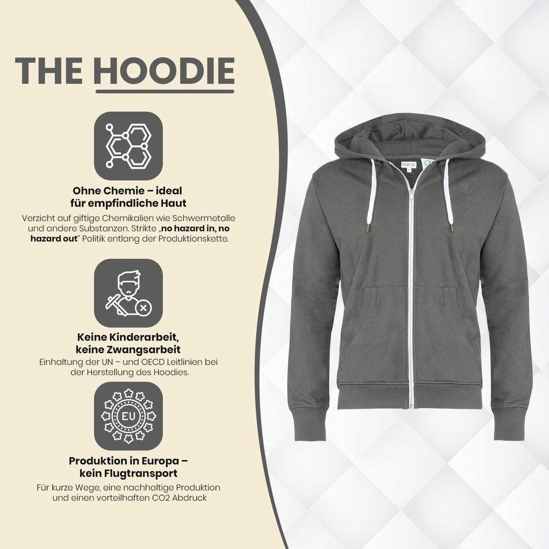 Herren Hoody | Reine Bio Baumwolle | GOTS Zertifiziert S Dunkelgrau, S Dunkelgrau