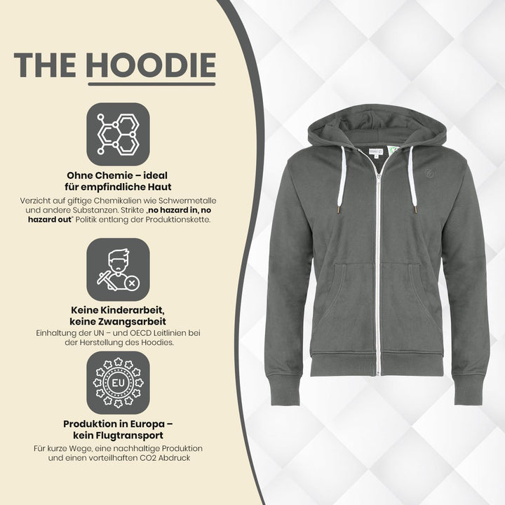 Herren Hoody | Reine Bio Baumwolle | GOTS Zertifiziert S Dunkelgrau, S Dunkelgrau