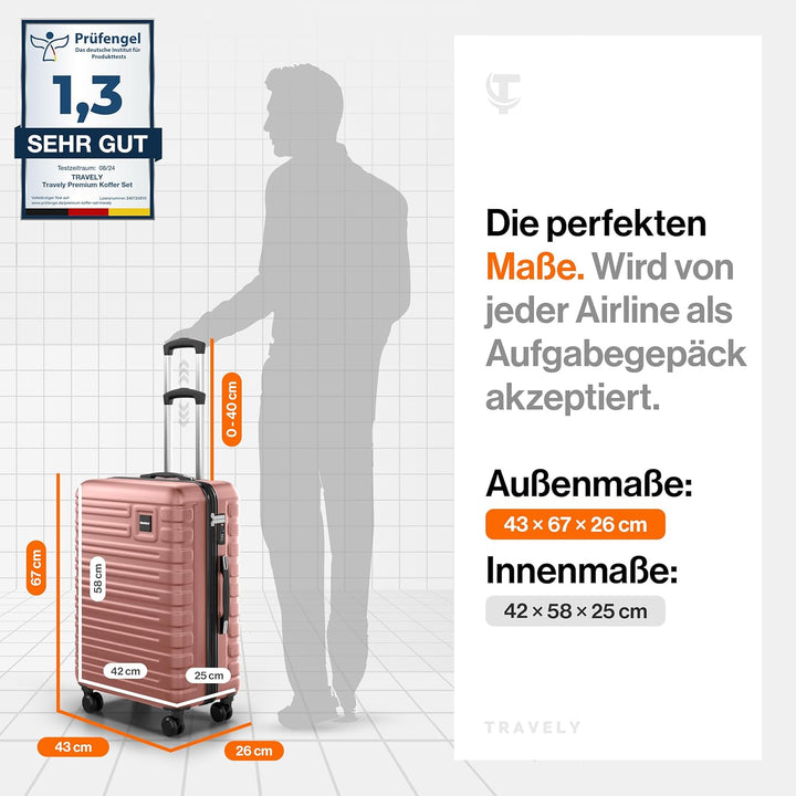 Travely Polycarbonat Koffer Gross 67cm L - 60L Innenvolumen - sehr robuster Hartschalenkoffer mit sa