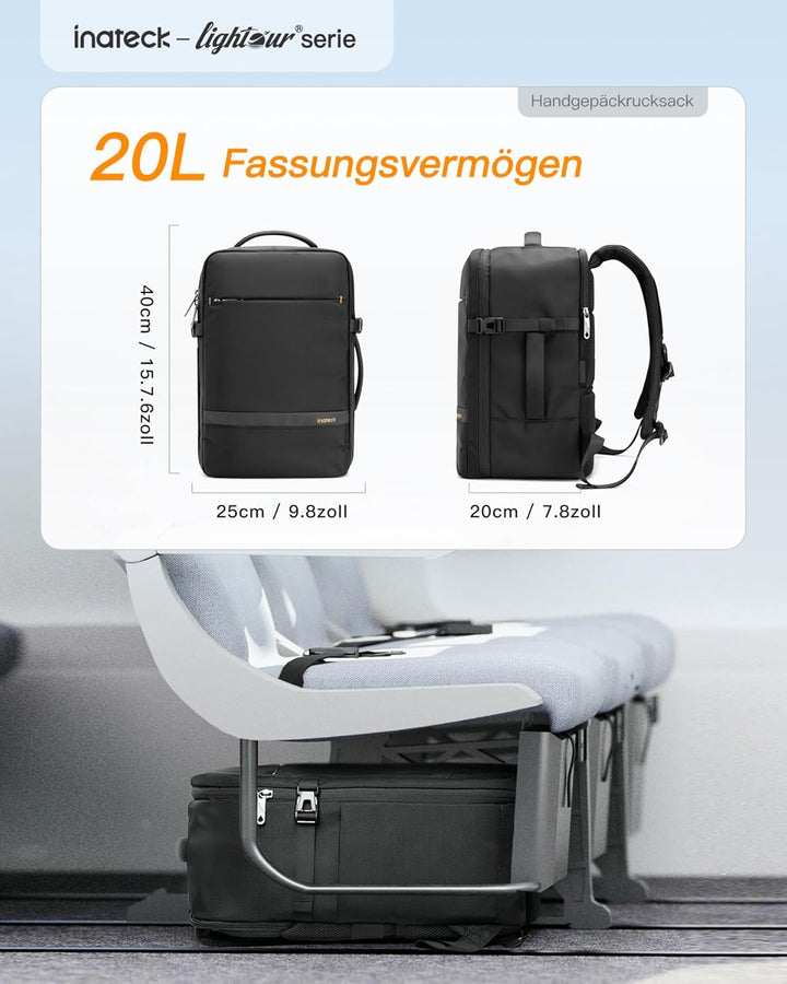 Inateck 20L Ryanair Handgepäck 40x20x25 Reiserucksack Flugzeug Laptop Rucksack kompatibel mit 14-Zol