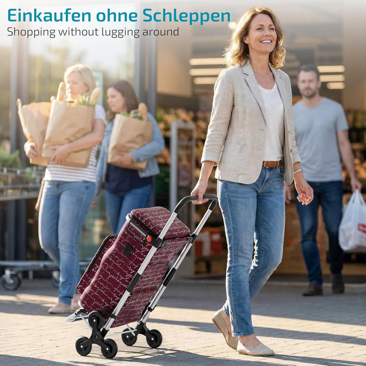 Rubberneck Einkaufstrolley - Klappbarer Einkaufswagen - Kühlfach - Höhenverstellbarer Griff - Rot, R