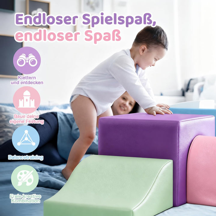 Soft Play Sets Indoor – 4 PCS PU Leather Baby Foam Building Toys for Climb and Crawl - Toddler Soft