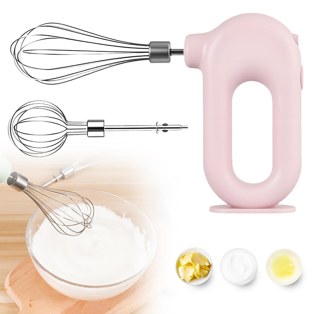 Elektrischer Handmixer: Rosa Handrührgerät mit 4 Stufen, Kabelloser Mixer Handrührer mit 2 Edelstahl