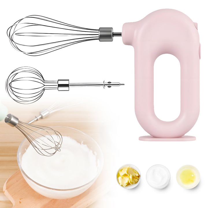 Elektrischer Handmixer: Rosa Handrührgerät mit 4 Stufen, Kabelloser Mixer Handrührer mit 2 Edelstahl