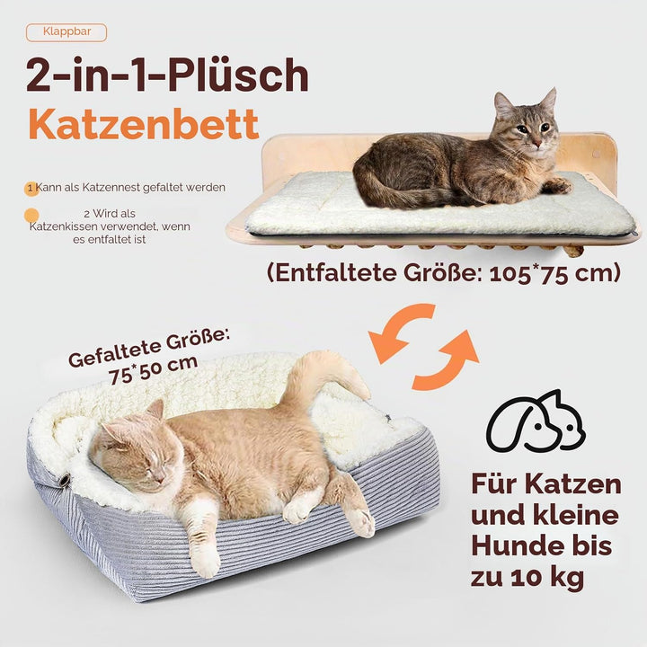 Weiches Katzenbett Waschbar 75x50 cm Plüsch Haustierbett für Kleine Hunde und Katzen - 2 in 1 Katzen