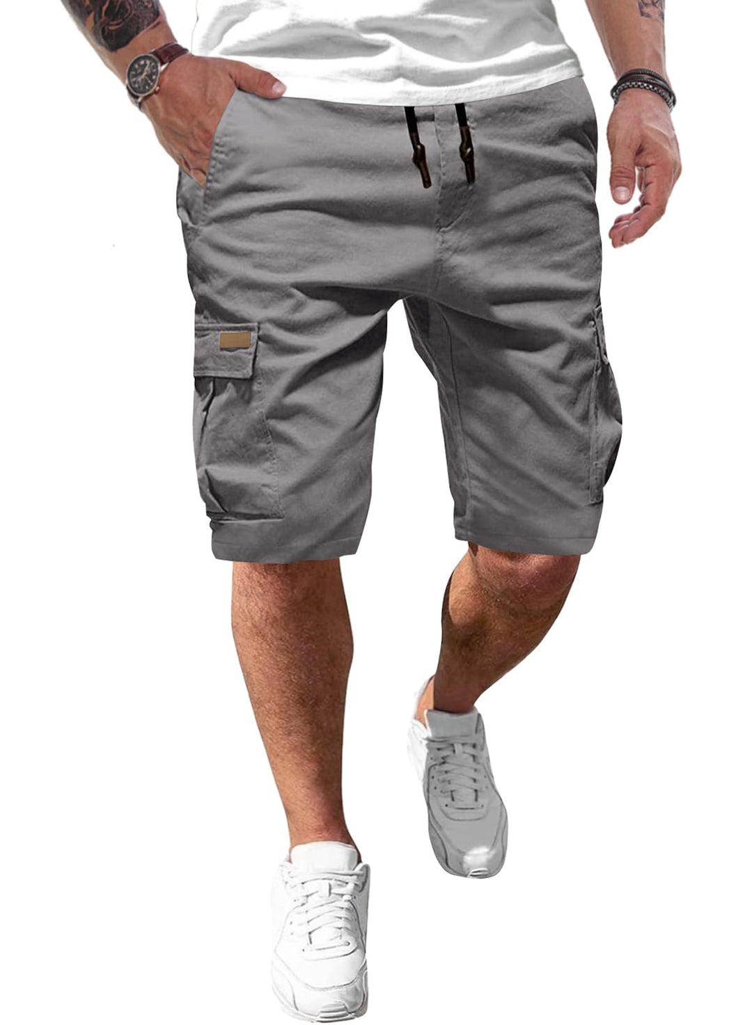 JMIERR Kurze Hosen Herren Baumwolle Cargo Shorts Herren Sommer Freizeithose mit Taschen S C Grau, S