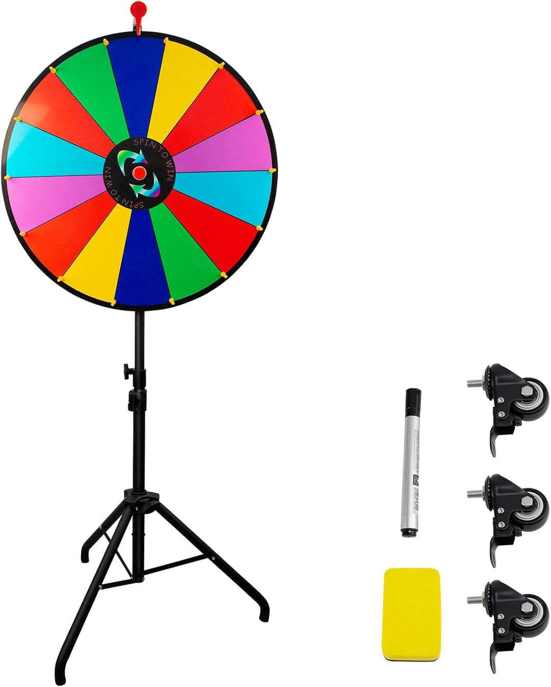 Glücksrad, Glücksrad zum Drehen mit 14 Fächern und Faltbarem Dreibein-Bodenständer, Löschbares Glück
