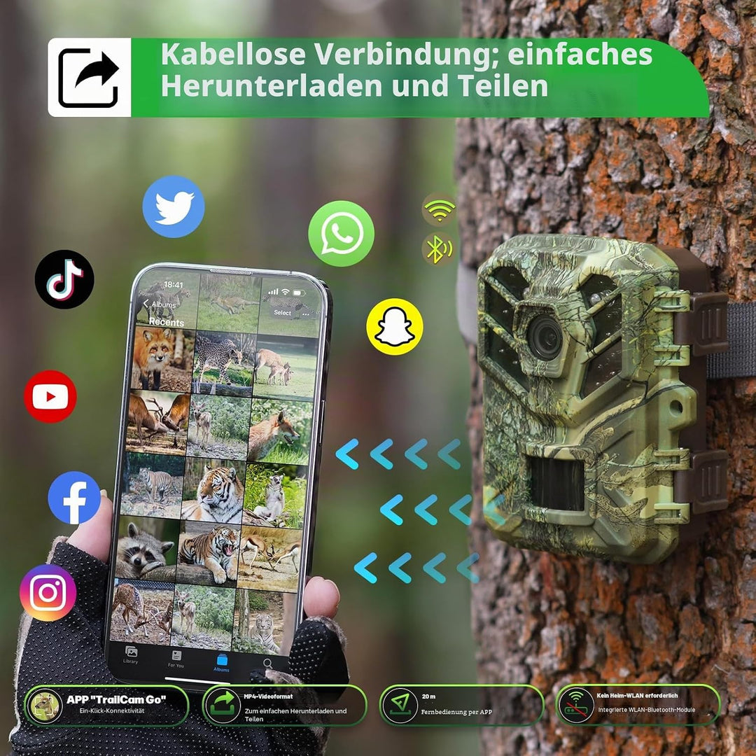 Coolifepro Wildkamera mit Handyübertragung App, 32MP Mini WLAN Wildkamera, 0,1 s Auslösegeschwindigk