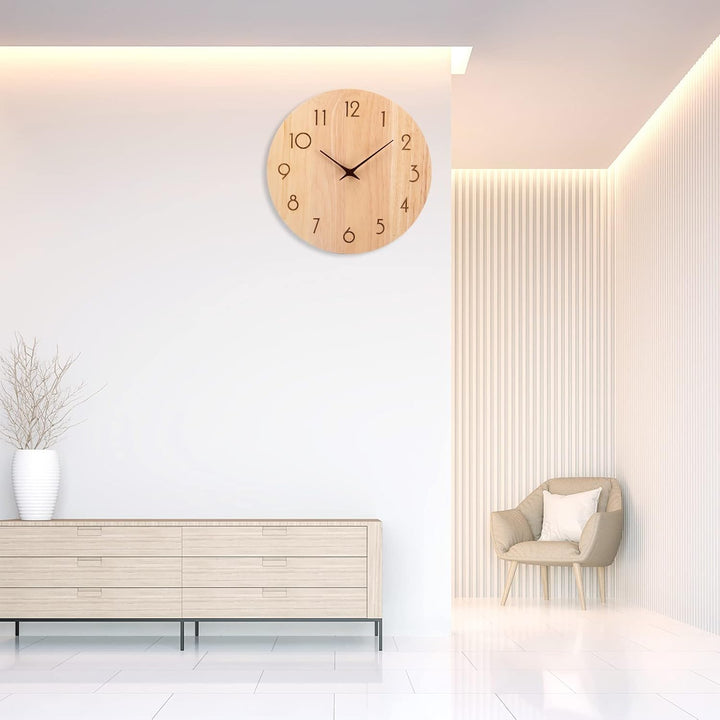 Wanduhr Holz Eiche Ohne TickgeräUsche Lautlos 30cm Quarz Gross Einfach zu Lesen für Zimmer Zuhause K