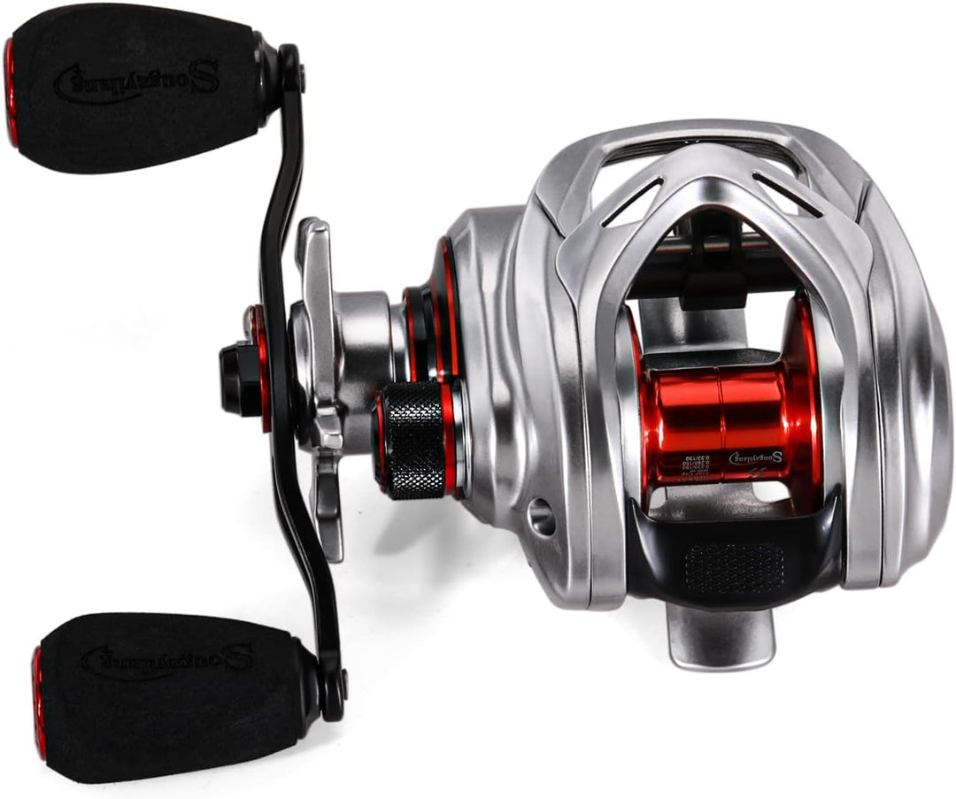 Sougayilang MAX Baitcasting Rolle 8.0:1 High Speed Gear Ratio Angelrolle 18LB Kohlefaser Drag Baitca