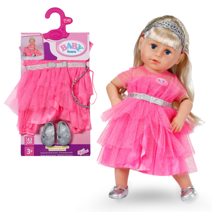 BABY Born Prinzessin-Set - Mit pinkem Puppenkleid aus Tüll, Krone & Glitzerschuhen - Hochwertiges Pu