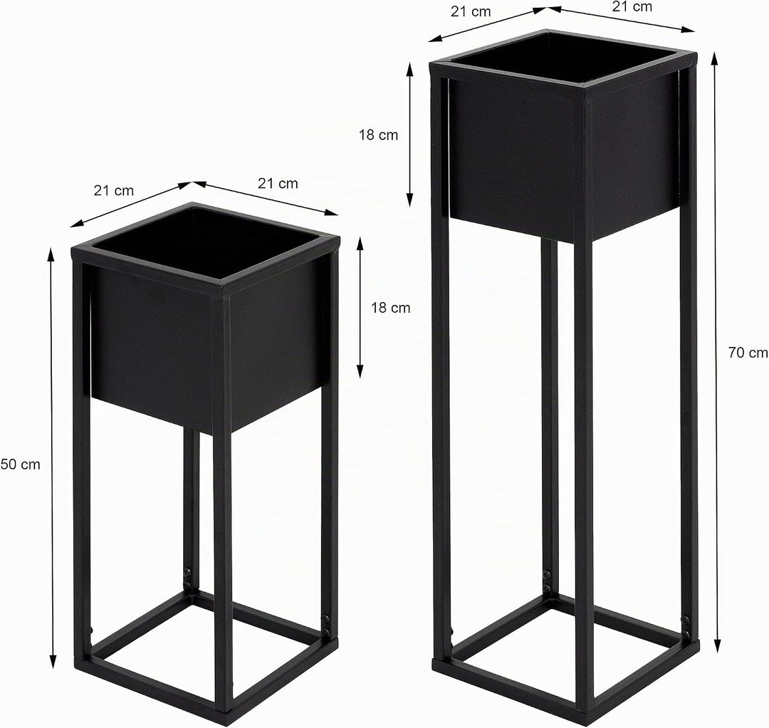 ML-Design Blumenständer im 2er Set, Schwarz, 21 x 50/70 x 21 cm, Moderne Blumentopfständer mit Übert